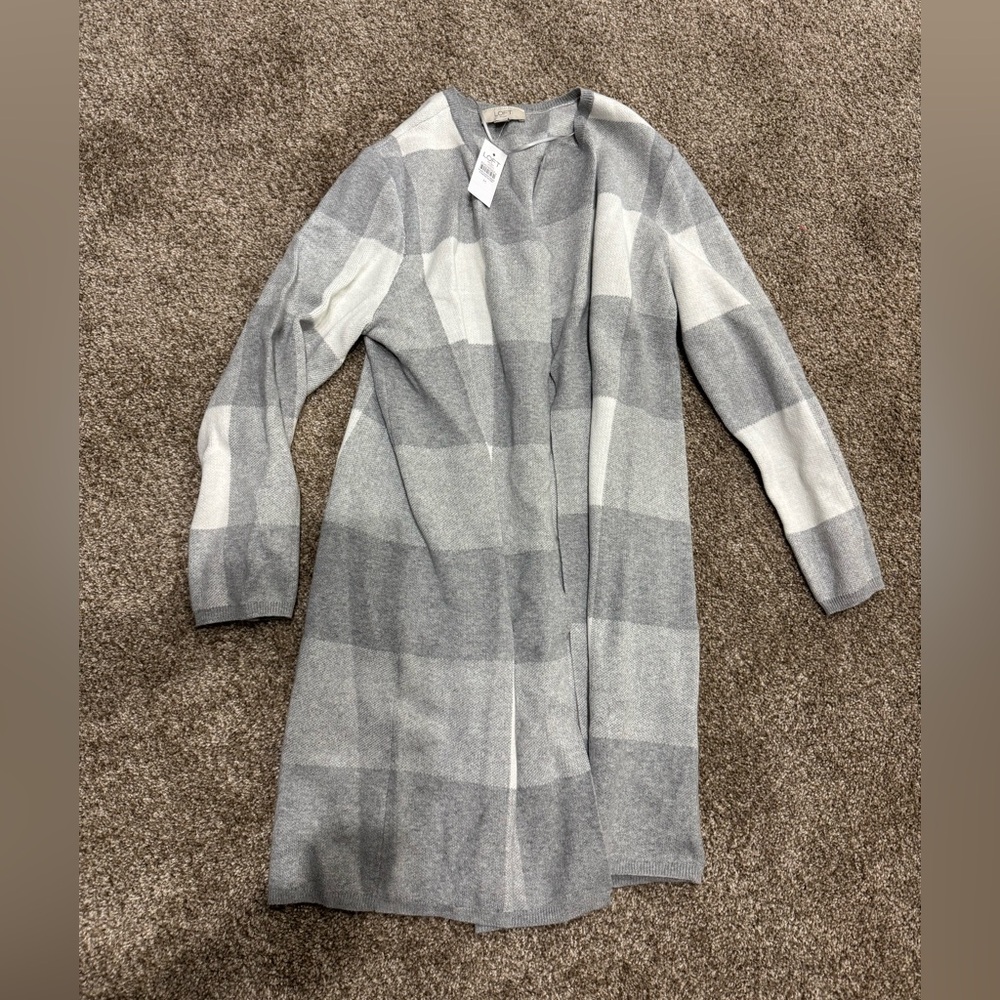NWT LOFT gray and white plaid sweater